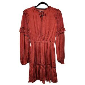 Current Air Rust Satin Mini Dress Size Small Lace Long Sleeves